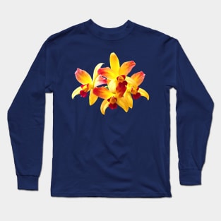 Yellow and Maroon Orchids Brassolaeliocattleya Laughing Boy Long Sleeve T-Shirt